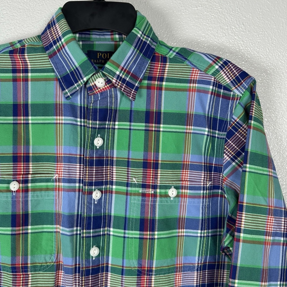Polo Ralph Lauren Classic Fit Plaid Oxford Work Shirt Men's Small Green Pockets